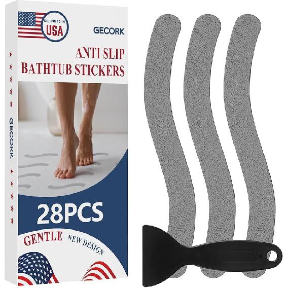 28 PCS Shower Floor Non Slip Stickers with Strong Adhesive, Invisible & Durable Anti Slip Shower Stickers with Scraper for Bath Tub, Pools and
