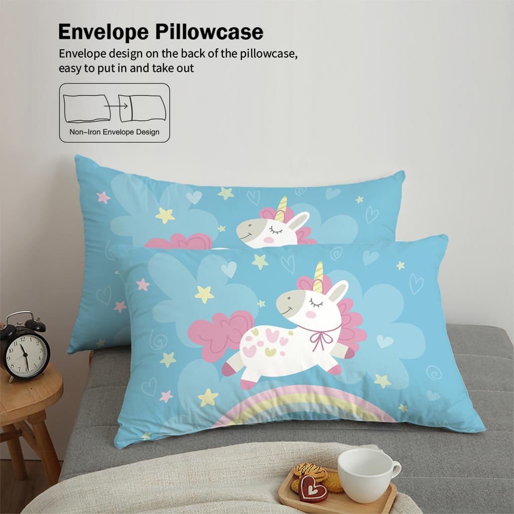 3-piece down duvet cover cartoon unicorn rainbow pattern print (1 duvet cover+2 pillowcases, no core) girls' bedding set