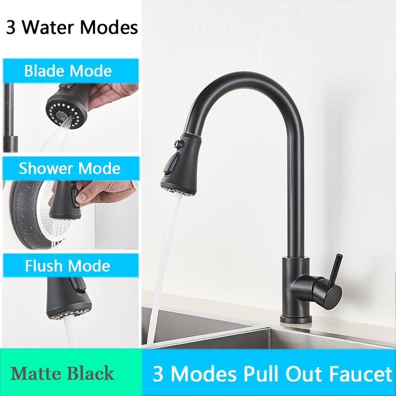 Brushed Nickel Kitchen Faucet Flexible Pull Out Nozzle Kitchen Sink Mixer Tap Stream Sprayer Head Deck Black Hot Cold Water Taps