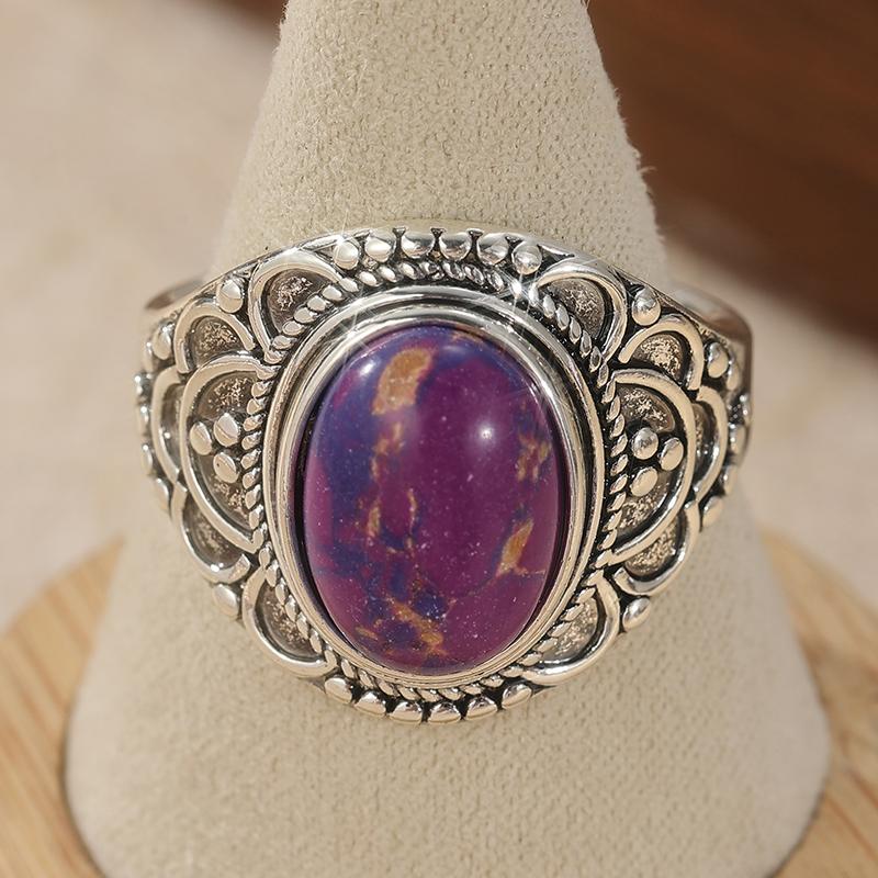 Ethnic CopperColor Inlaid Imitation of Purple Lapis Lazuli Women's Ring Geometry Daily Wear Party Jewelry