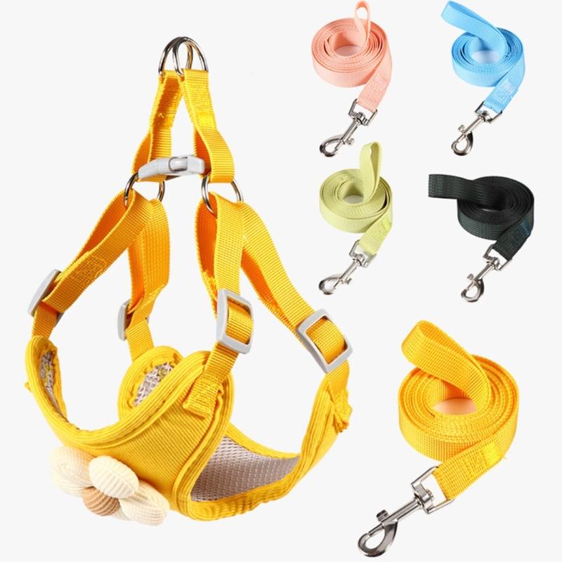 Dog Leash Slip Lead Vest with Lovely Flower Vest Rope 4ft Long Pet Strong Training Walking Swimming Hiking Lead