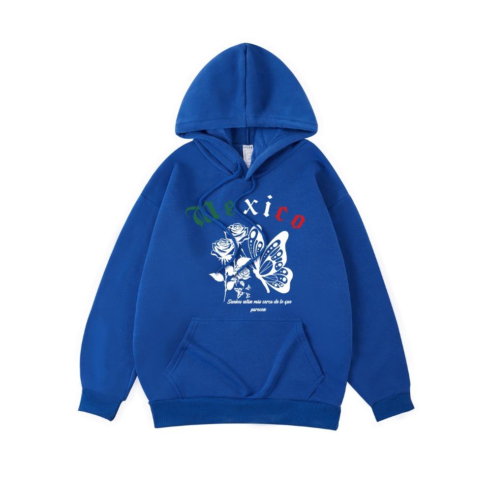 Mexico Butterflies And Flowers Prints Hoodie Women Street Loose Hooded Basics Sporty Sweatshirt Winter Fleece Warm Clothes