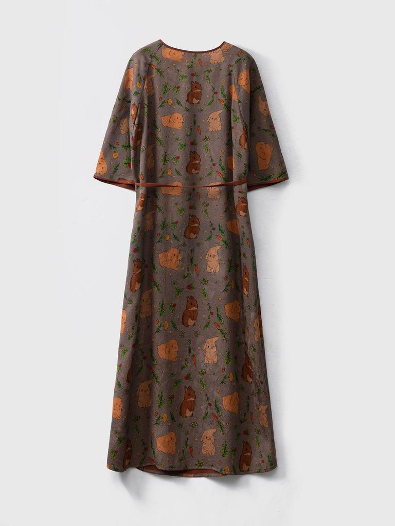 Xiangyunsha National Style Jacquard Dress: Mulberry Silk Red Cloud Gauze with Tie Waist.
