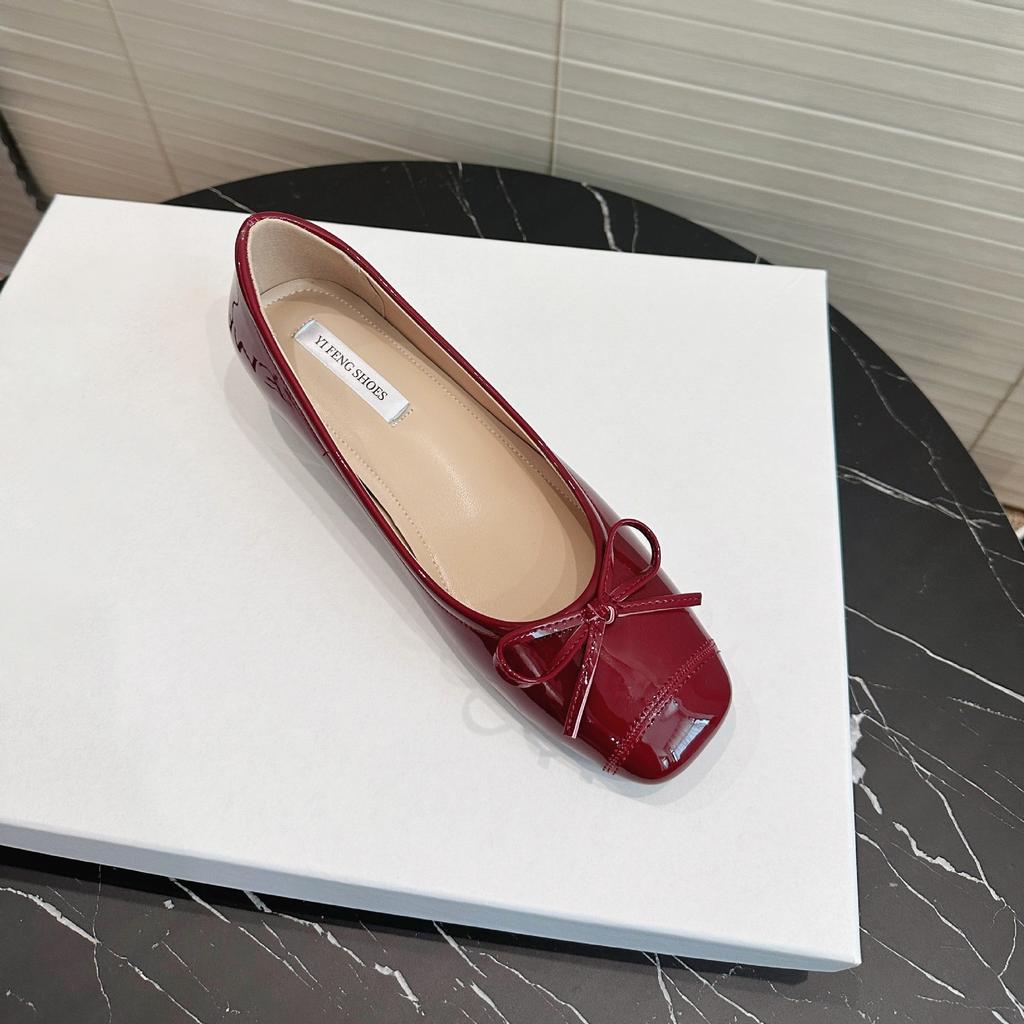 Sheepskin Version~ Small Inner Height Increase Women's Shoes Bow Square Head Shallow Mouth Ballet Single Shoes Women's Soft Sole Mary Jane Shoes