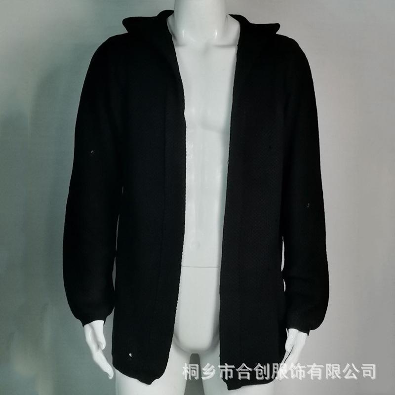 

Мужской вязаный кардиган с капюшоном, повседневное пальто с длинным рукавом и открытой передней частью, легкая осенне-зимняя куртка XL чёрный