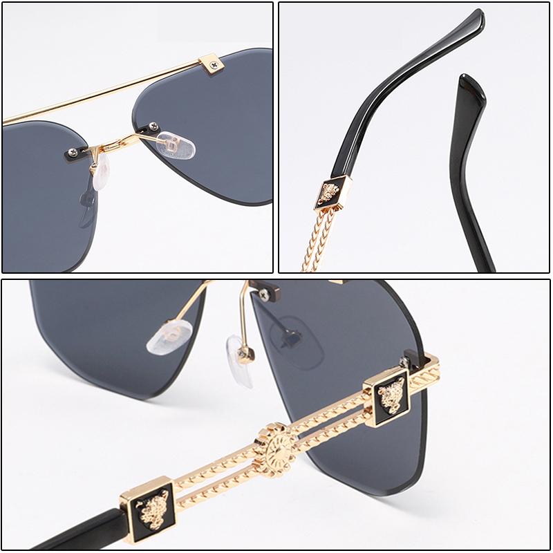New Luxury Designer Sunglasses Men Women Leopard Rimless Vintage Trendy Shades for Outdoor Travel