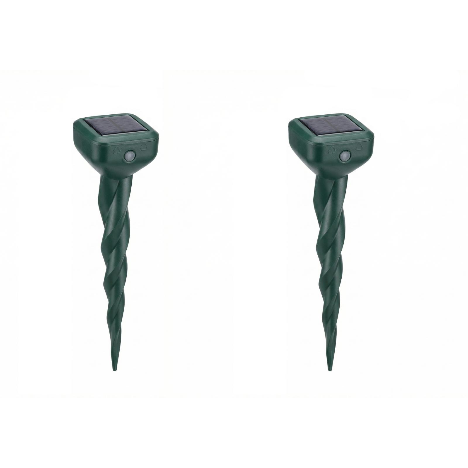 2 Pack Solar Powered Outdoor Ground Stake Repeller Waterproof IP65 Ultrasonic Vibration Device for Yard Garden Lawn Snake and Rodent Control one size