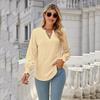 Zomer Dames Tops Lange Mouw Effen Kleur Uitgesneden Geplooide Lotusblad Mouw Blouse V-hals Los T-shirt Top