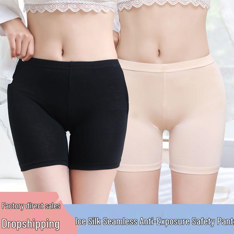 Ice Silk Women's Safety Pants - Anti-Exposure, Seamless, Non-Rolling, Breathable, High Elasticity Underpants.