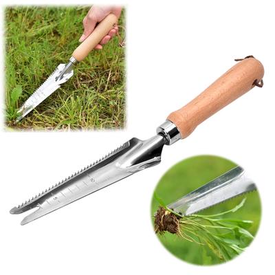 Cazzuola da giardino 5 in 1, rimuovi erbacce in acciaio inossidabile con manico in legno, multiuso, manuale