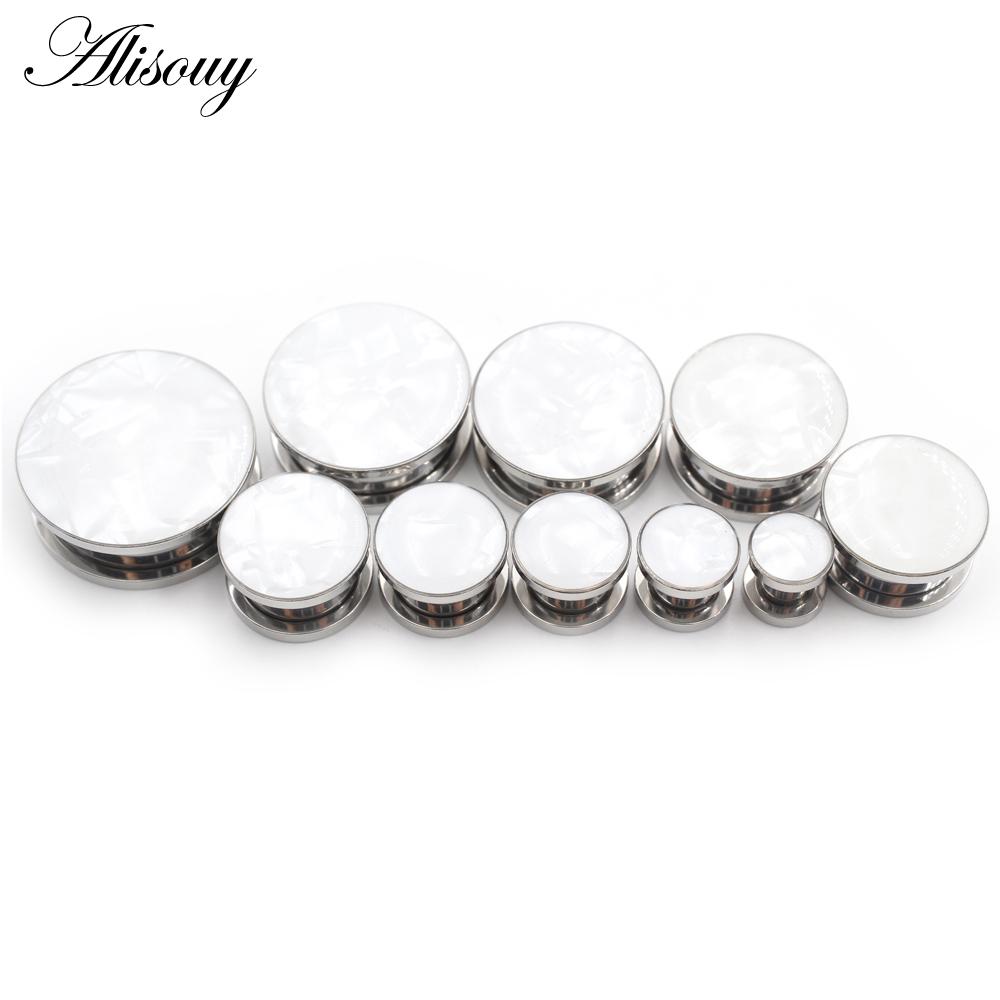 Alisouy 2pc Ear Gauges Ear Tunnels Plugs Piercing Sea Shell Aço Inoxidável Parafuso Expansor Maca Corpo Jóias Brincos Presente