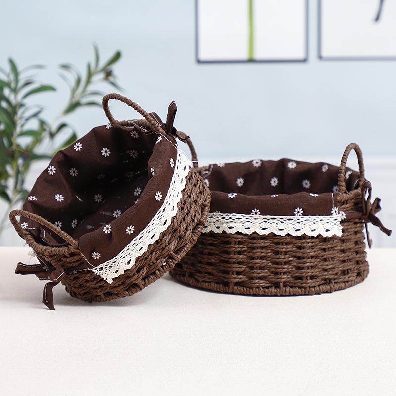 Woven Desktop Storage Basket for Cosmetics, Snacks, Keys, and Books