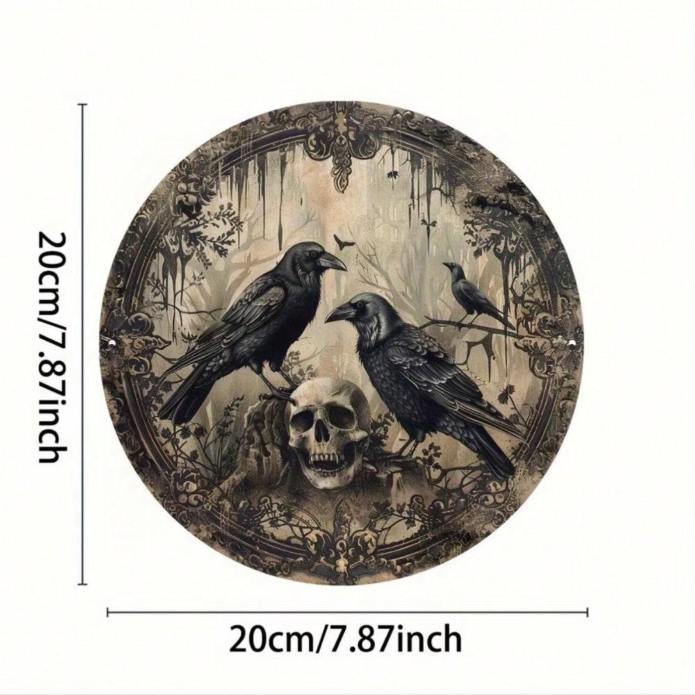 Gothic Raven Skull Metal Wall Art Vintage Home Decor TYA14026-20X20CM