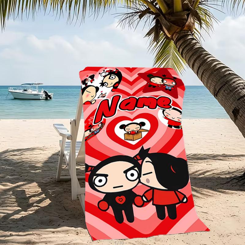Customizable personalized beach towels Pucca themed designs.Suitable for the beach, yoga, sports;ideal as beach accessories