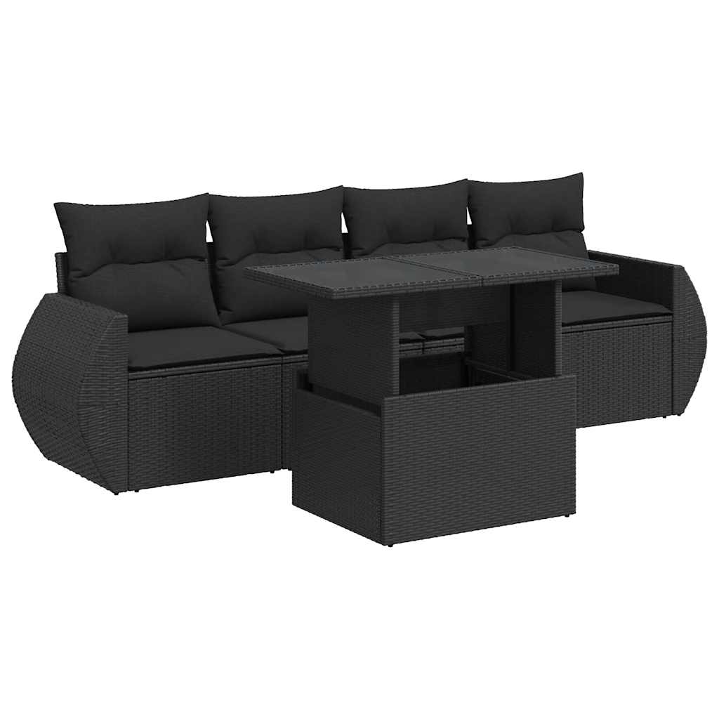 Vidaxl 5-Cz. Set da Salotto per Giardino, Cuscini, Rattan Nero PE
