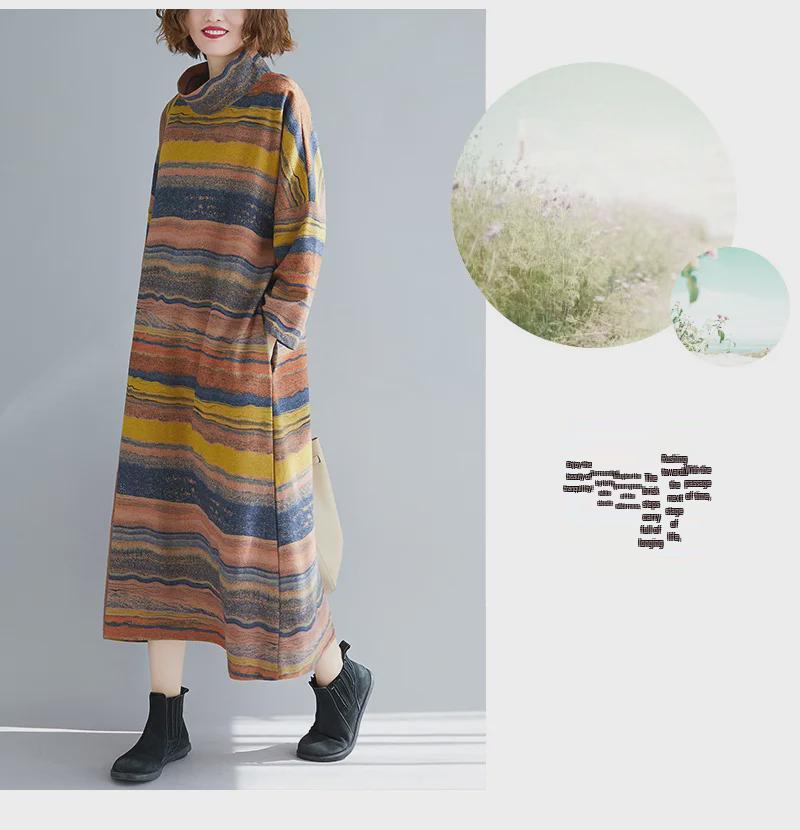 2023 Autumn Korean Style Loose Plus Size Irregular Stripe Long Sleeve Dress
