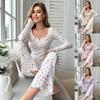 Europäischer und Amerikanischer Stil Damen Herbst- und Winter-Pyjama-Set Blumenmuster Langarm-Oberteil und Lange Hose Mode Lässige Loungewear