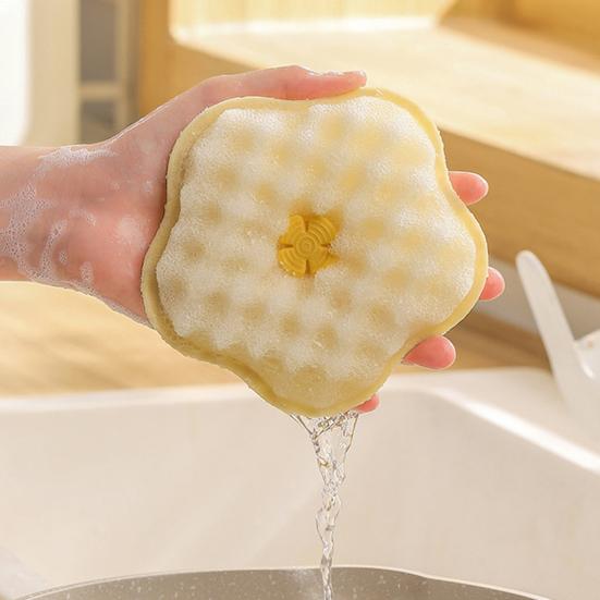 Cleaning Brush Double-Sided Soft Sponge Scouring Pad Suction Cup Silicone Head Non-Stick Oil Sponge Brush Kitchen Cleaning Tool