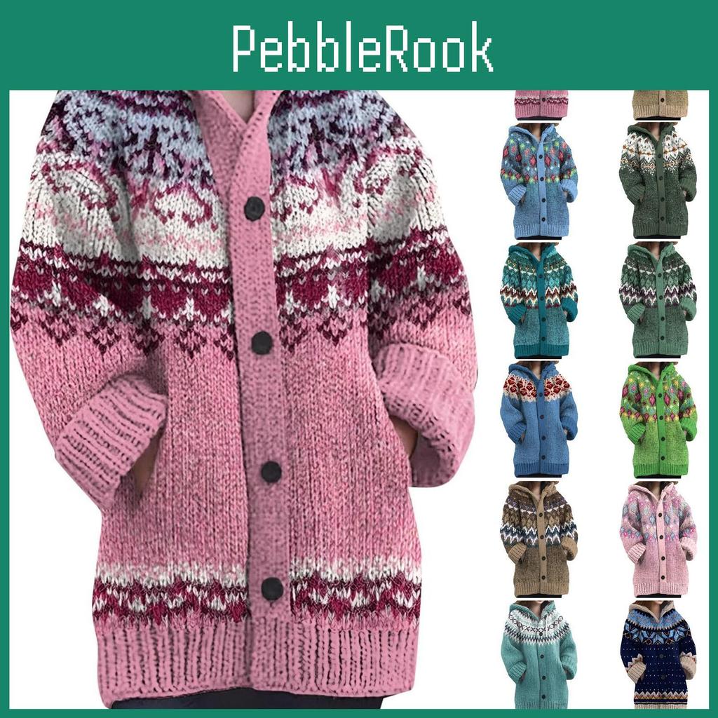 Button Coat Sweaters Womens Winter Down Hooded Knitting Sweatshirt Hoodies Loose Long Sleeve Warm Jacket Outwear