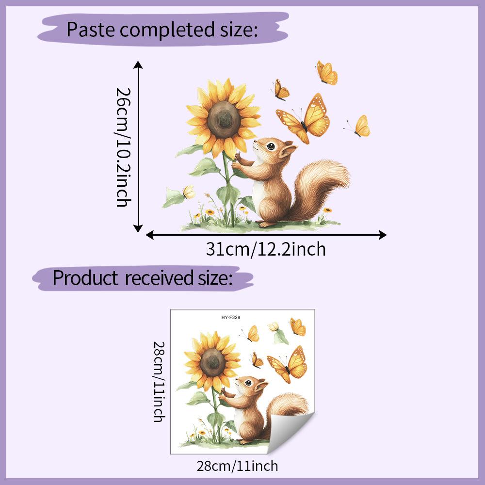 Sunflower Squirrel Butterfly Wall Sticker Self-Adhesive Removable Bedroom Living Room Hallway Home Decor 28x28cm разноцветный