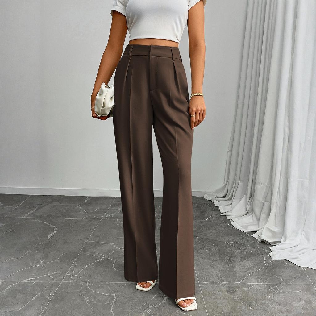 Pantalones de Traje Casuales de Negocios para Mujer de Cintura Alta Sueltos Rectos de Pierna Ancha
