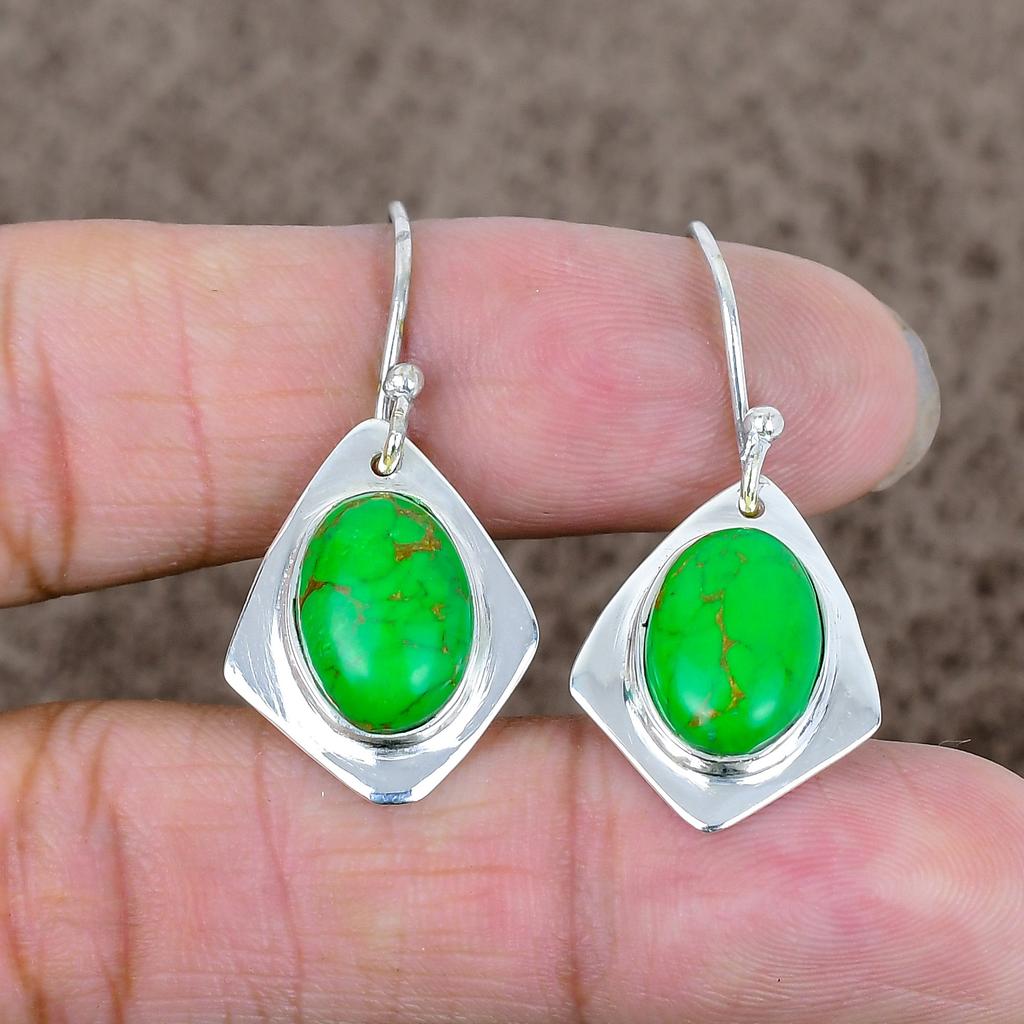 Copper Green Turquoise Gemstone 925 Sterling Silver Jewelry Earring 1.50" KKG-660