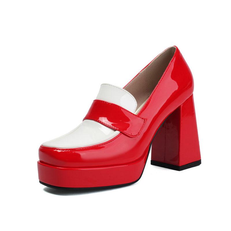 Custom Thick Heel Casual Women's Shoes Square Toe Platform Pumps 9.5 cm High Heel Shoes Women Color Blocking Design WSH5252
