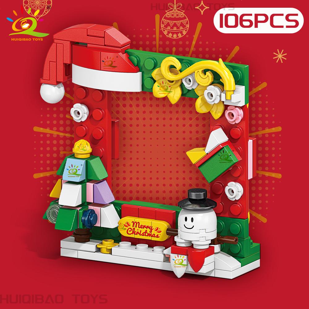 Non-Toxic 6In1 Christmas Tree Santa Claus Snowhouse Model Building Block Diy Elk Snowman Train Bricks Ornament Toys Adult Gift