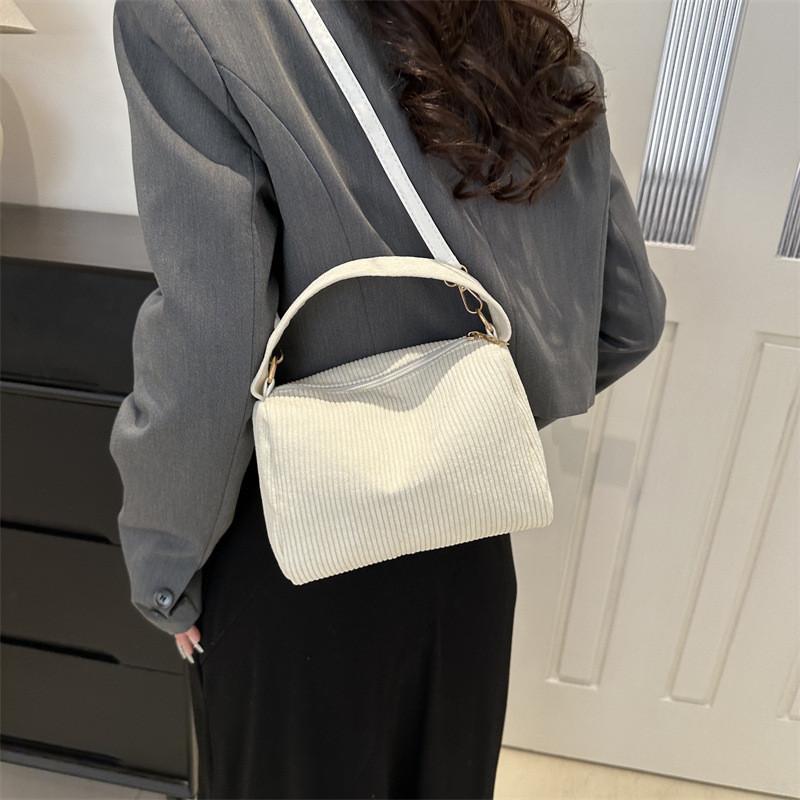 Fashionable Chic Simple Striped Corduroy Shoulder Crossbody Bag For Women