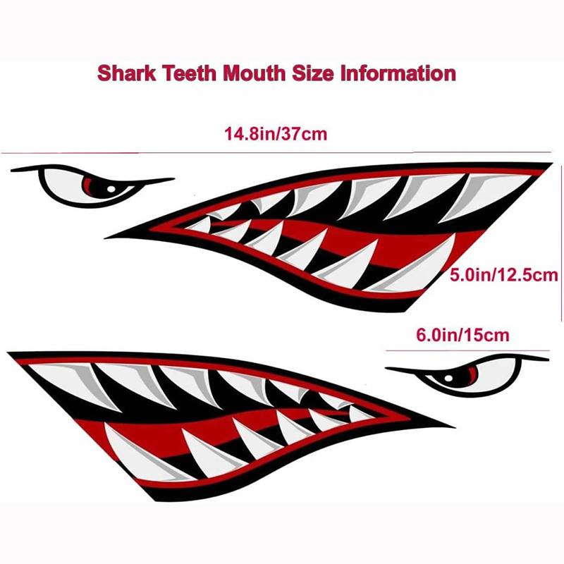 2PCS Shark Tooth Mouth Boat Stickers Waterproof Sunscreen for DIY Fishing Boat Canoe Car Truck Kayak Decals Cover Scratches C-YUG7