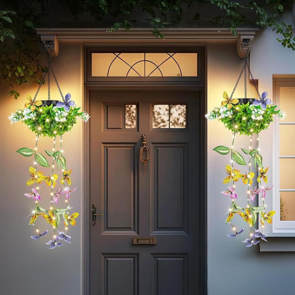 Solar-Powered Waterproof Butterfly Vine Lights: Decorative Artificial Hanging Plants for Outdoor Garden & Balcony.