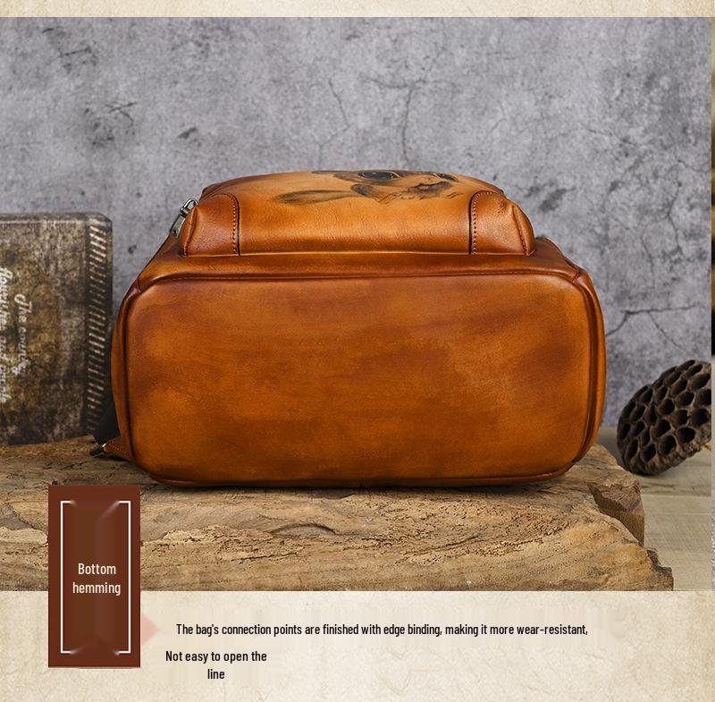 Top Grain Cowhide Retro Large Capacity Women's Backpack, Vegetable Tanned Leather Shoulder Bag, Handmade and Practical.