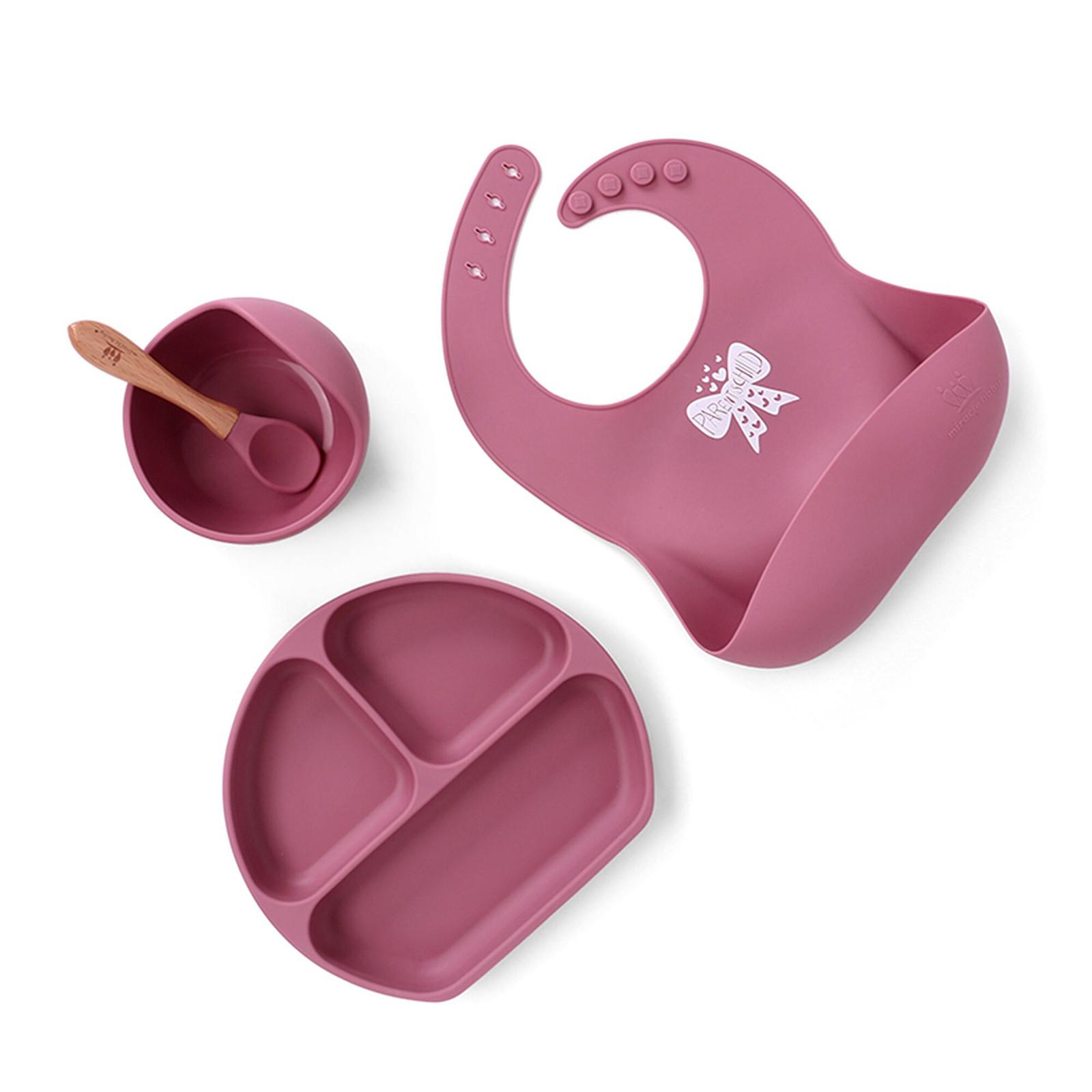 

Набор для детского питания, нагрудник, прочная присоска, миска, ложка, пищевой силикон, 4 шт. One Size красный