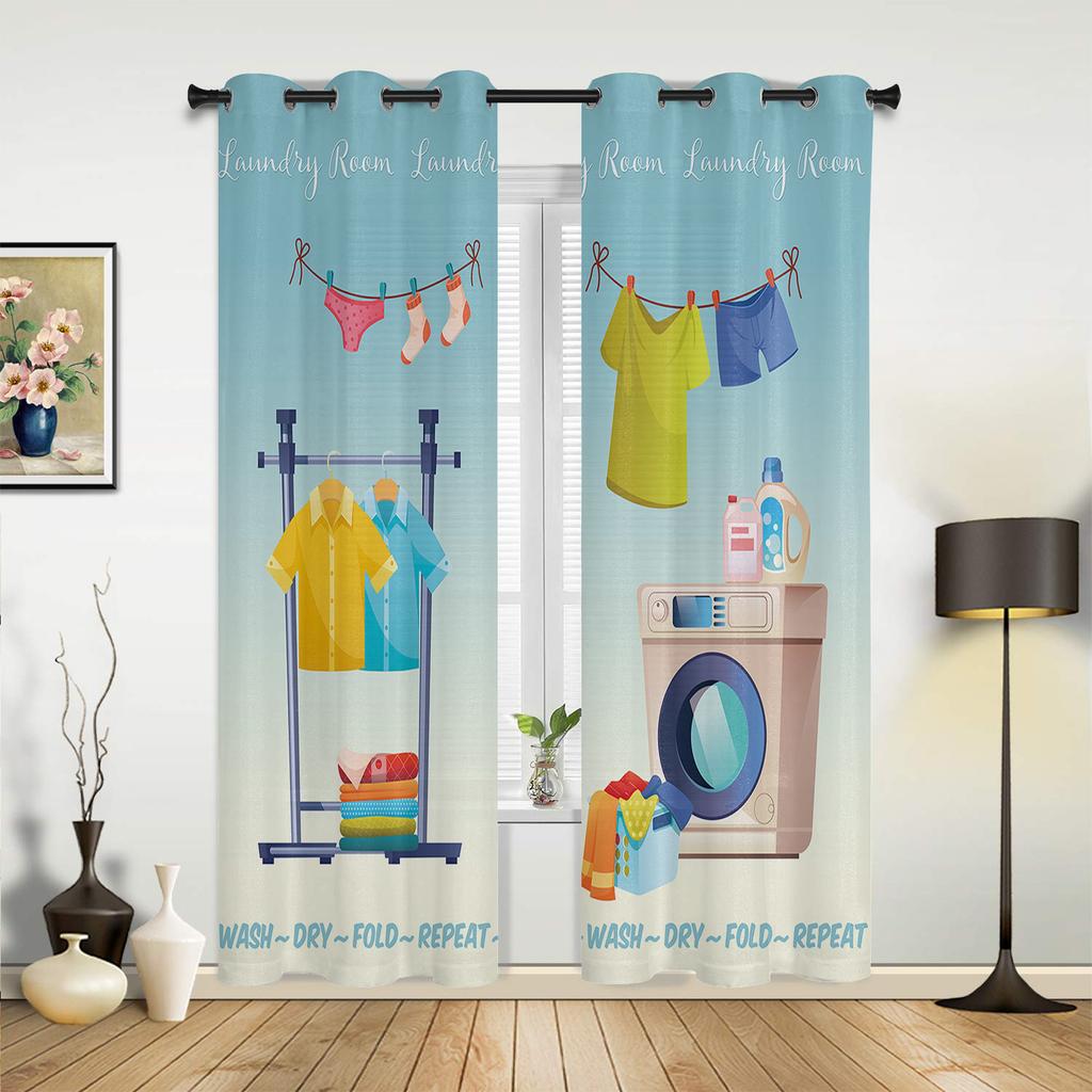 Laundry Room Wash Dry Fold Repeat Curtains for Bedroom Living Room Drapes Kitchen Kid's Room Window Curtain Modern Home Decor
