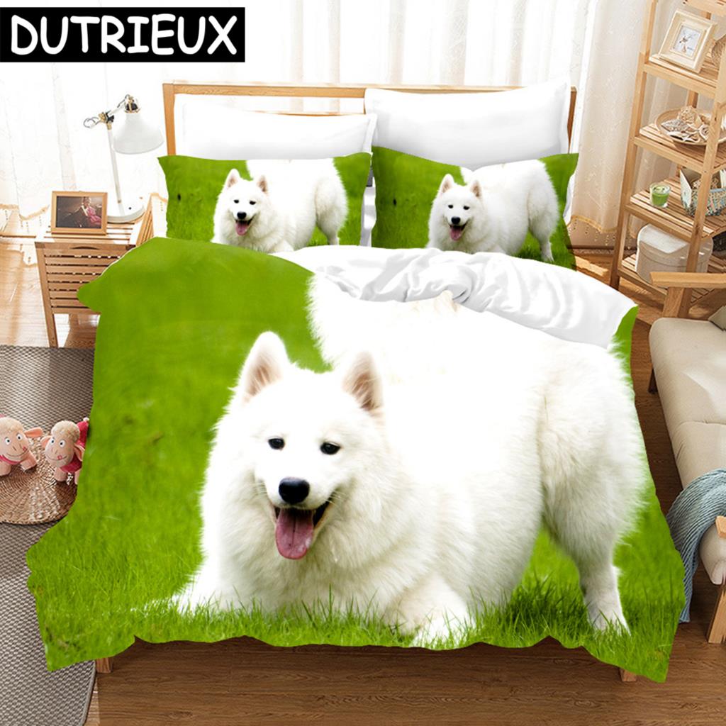 3D Samojed Sängkläder Påslakanset Med Örngott Twin Full Queen King Sängkläder Påslakan