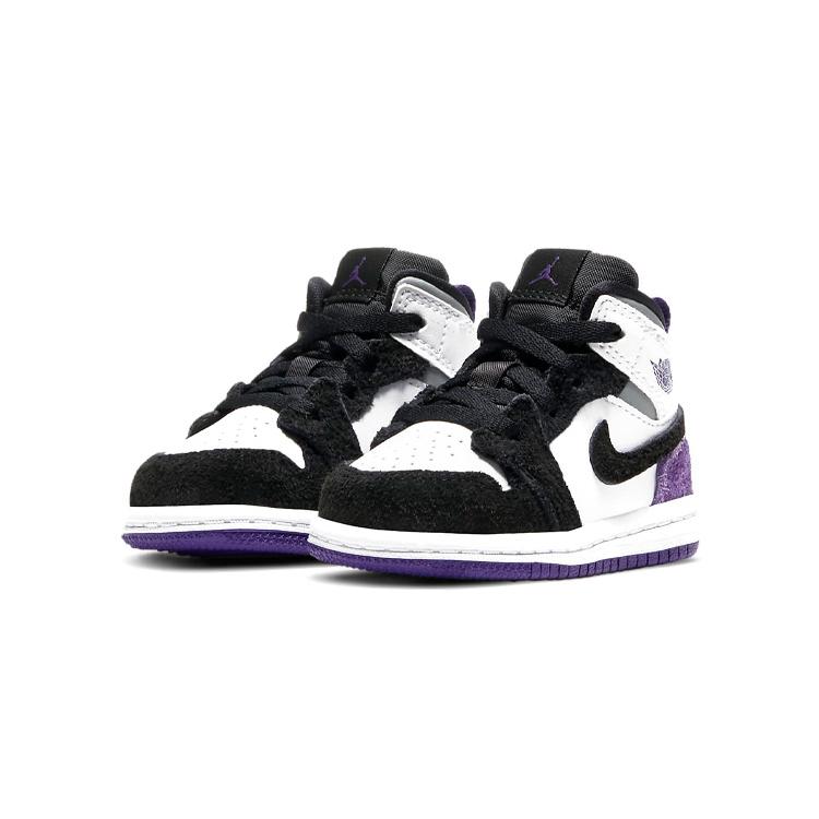 Air Jordan 1 Mid SE Toddler 'Varsity Purple' (Unisex) White / Black / Light Solar Flare Heather / Varsity Purple Toddler Shoes BQ6933 105