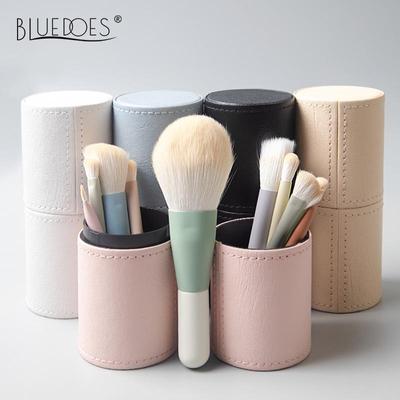 Portable Multifunctional PU Leather Makeup Brush Bucket with Lid - Small, Waterproof, Dustproof Storage Solution