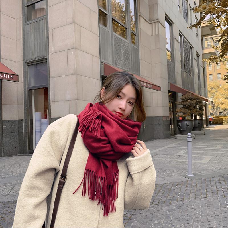 Cashmere Wool Scarf - Thick, Solid Color, Unisex, Versatile, Korean Style for Autumn/Winter.