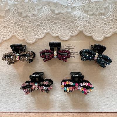 Korean Hair Accessories: High-Quality Rhinestone Hair Claw with Elegant Bow, Small Claw Clips for Women