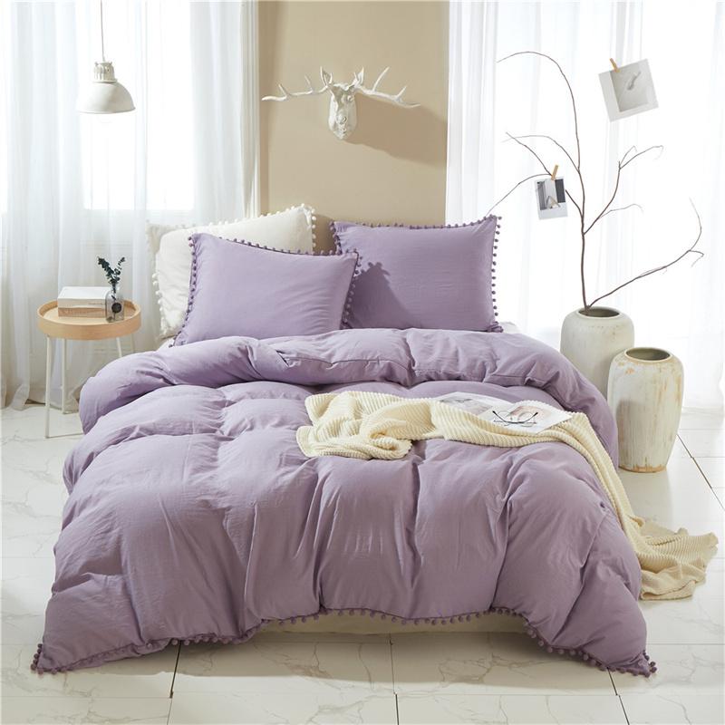 American Style Furball Tasseles Yellow Bedding Set Queen Home Hairball Tassel Bed Cover Sets Soft King Size Duvet Cover No Sheet