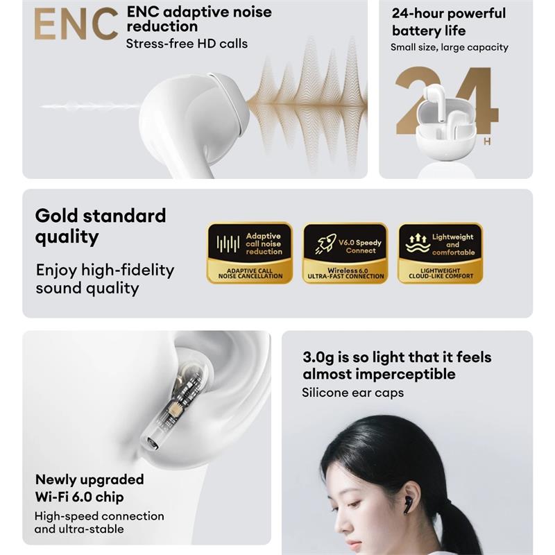 Original Lenovo LE210 Wireless Bluetooth 6.0 Earphones Low Latency HiFi Sound Quality Gaming Sport Headphones HD Call Noise Reduction Earbuds