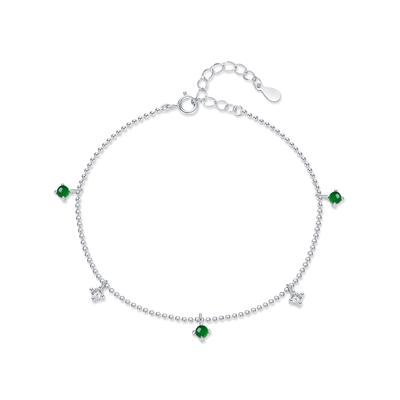 S925 Sterling Silver Retro Emerald Ins Scenery Bead Chain Female Niche Versatile Elegant Hand Jewelry