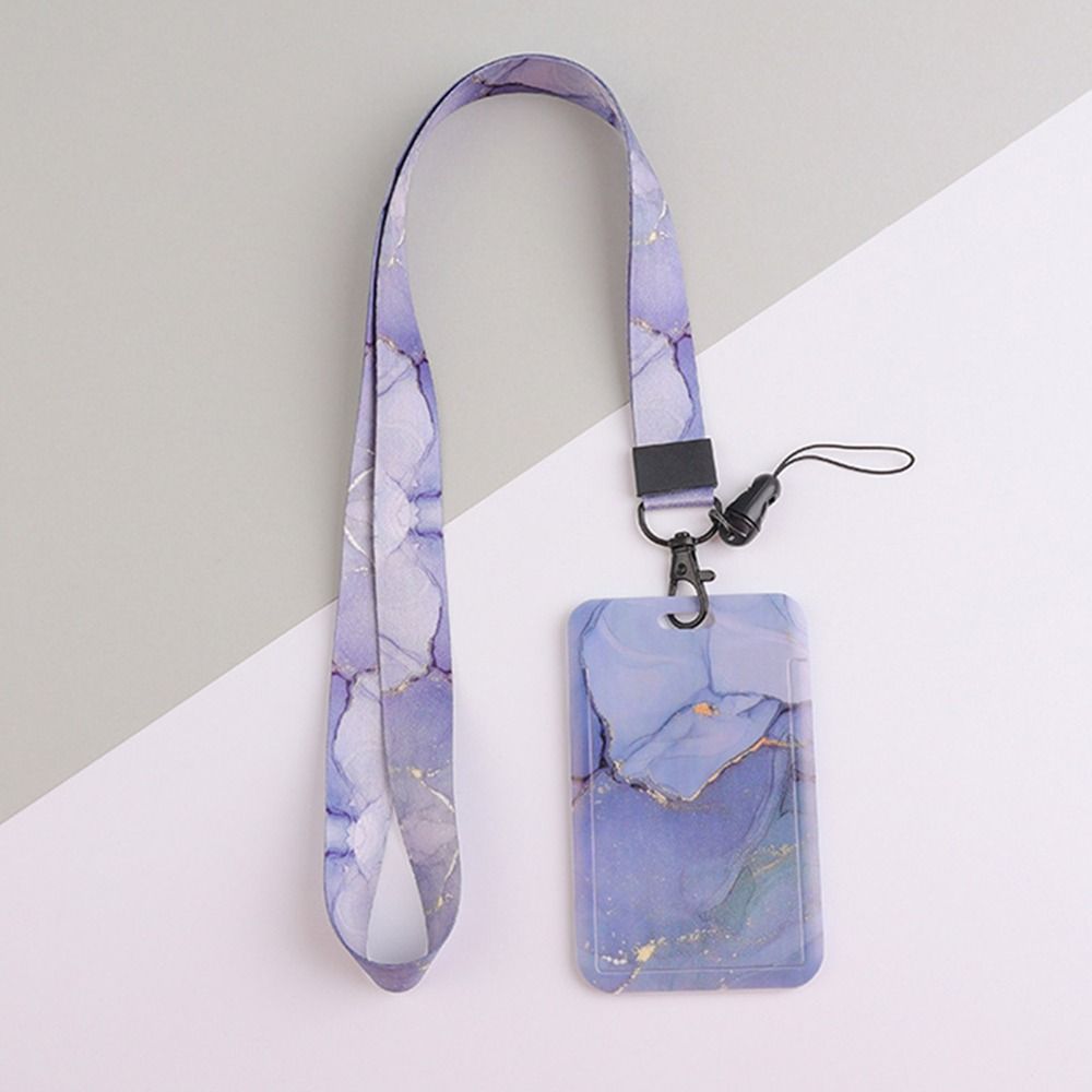 Fashion Marble Work ID Card Holder ID Name Tag Students Girls Bus Pass Access Card Cover Case Badge Holder Bank ID Holders With Retractable Lanyards