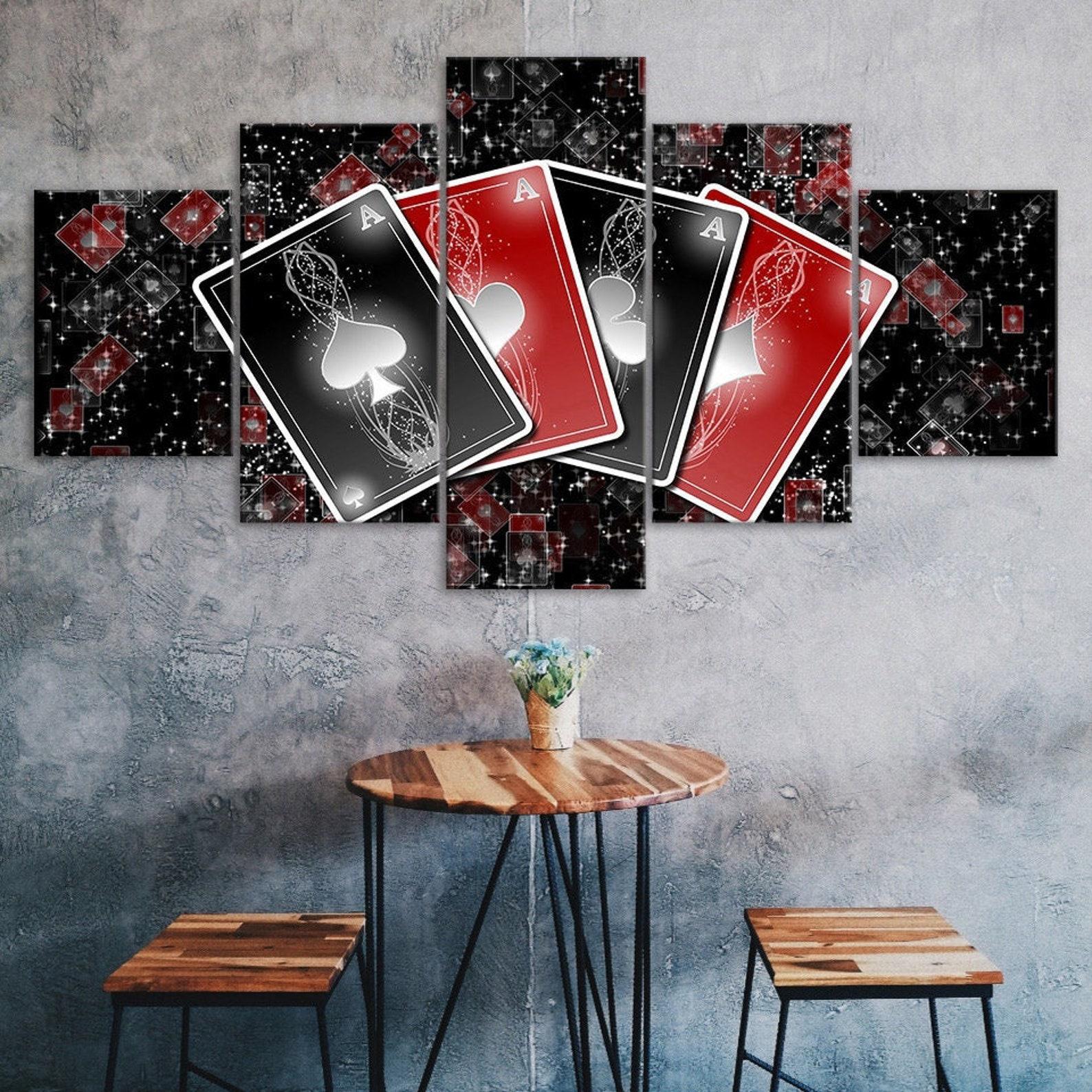 

Poker Set Of Ace Playing Cards Canvas 5 Piece Five Panel Wall Print Modern Art Poster Picture Home Decor Gift For Him For Her 20X35 20X45 20X55CM