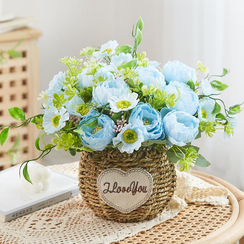 Silk Sunflower Floral Arrangement: Artificial Potted Bouquet for Living Room and Dining Table Decoration.