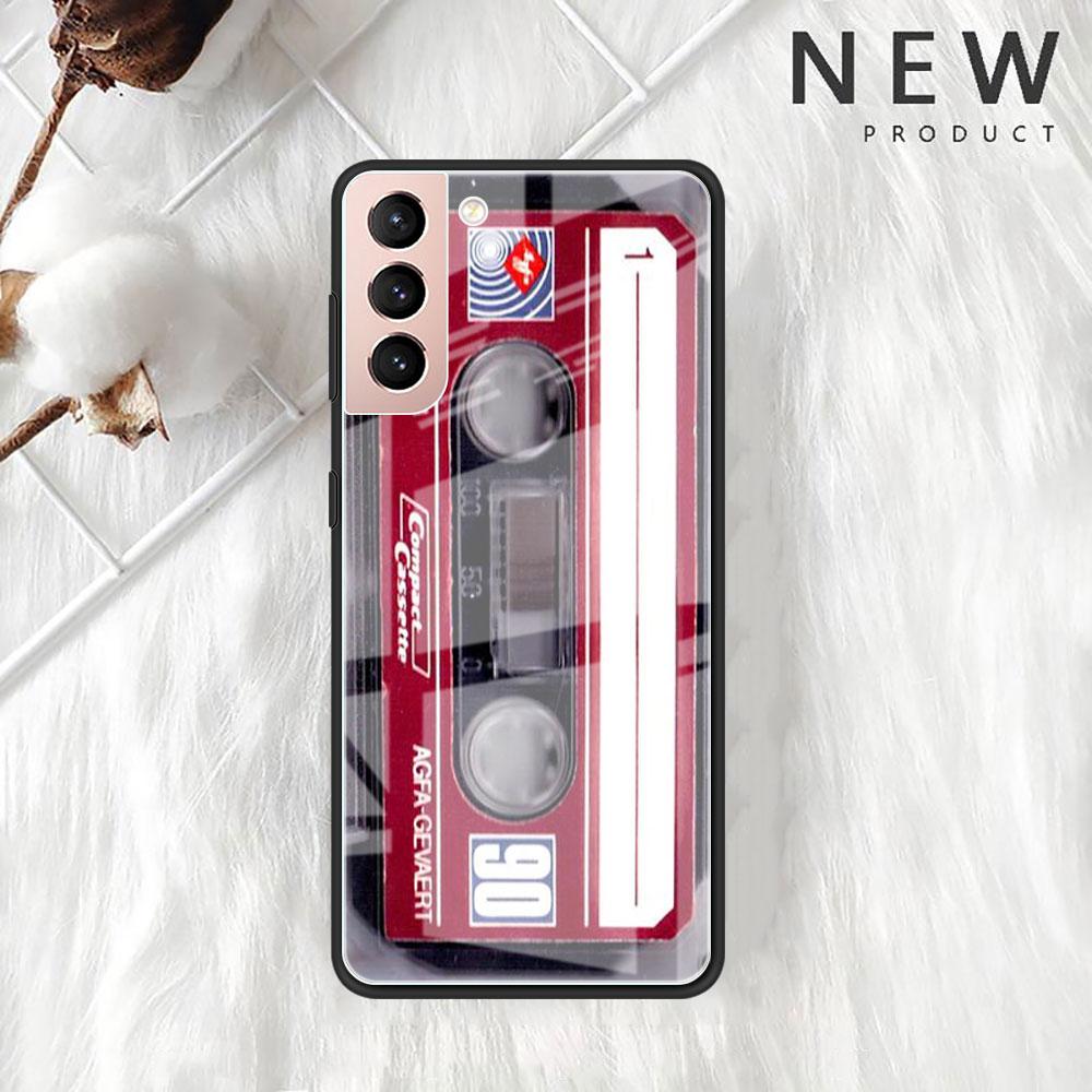 Magnetic Radio Tape Cassette Glass Case For Samsung Galaxy S22 S20 FE S21 Plus Phone Cover S10 5G S9 Note 20 Ultra 10 Lite Shell