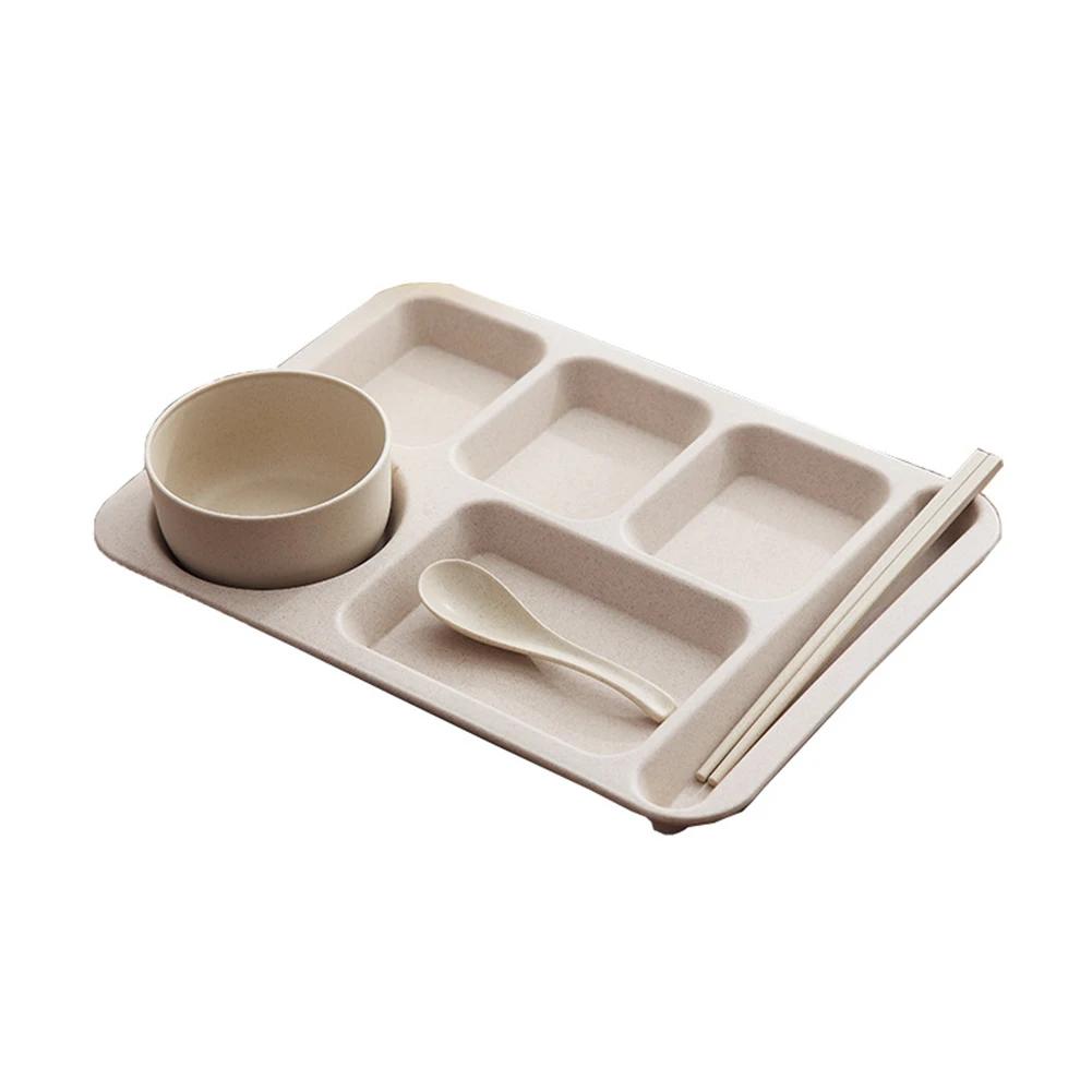 1Set Student Meal Plate Fast Food Bowls Anti-fall Household Meal Plate Separation Plate Bowl Cup Set Dinner Set Service Assiette