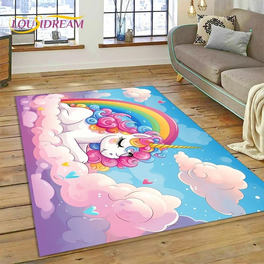 3D Cute Dream Unicorn Cartoon Girl Carpet Rug for Bedroom Living Room Home Sofa Decoration,Children Game Large Decor Floor Mat