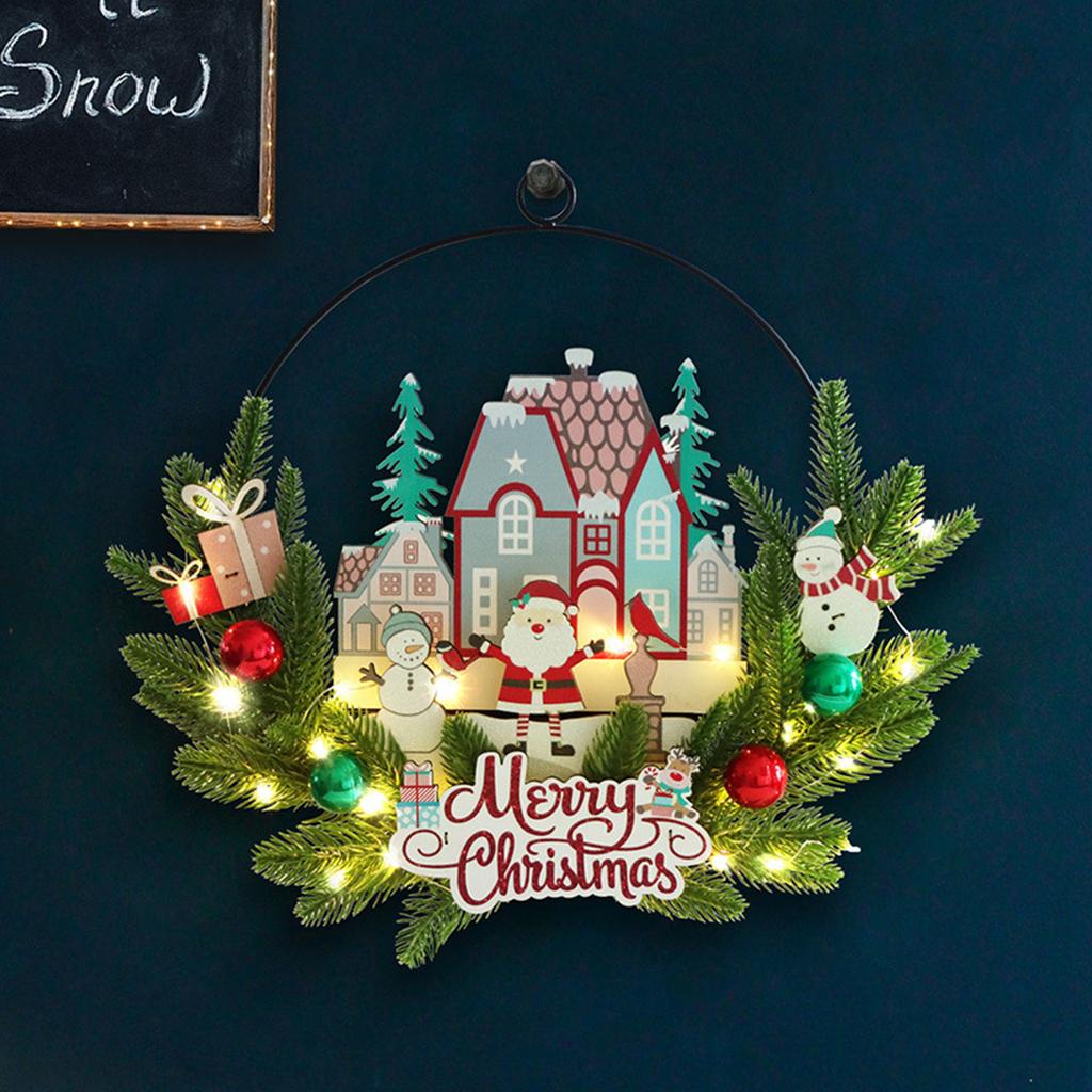 Christmas Santa Gnomes Wood Sign LED Light Up Wreath Wall Window Front Door Hanging Decoration for Festival Home Decors