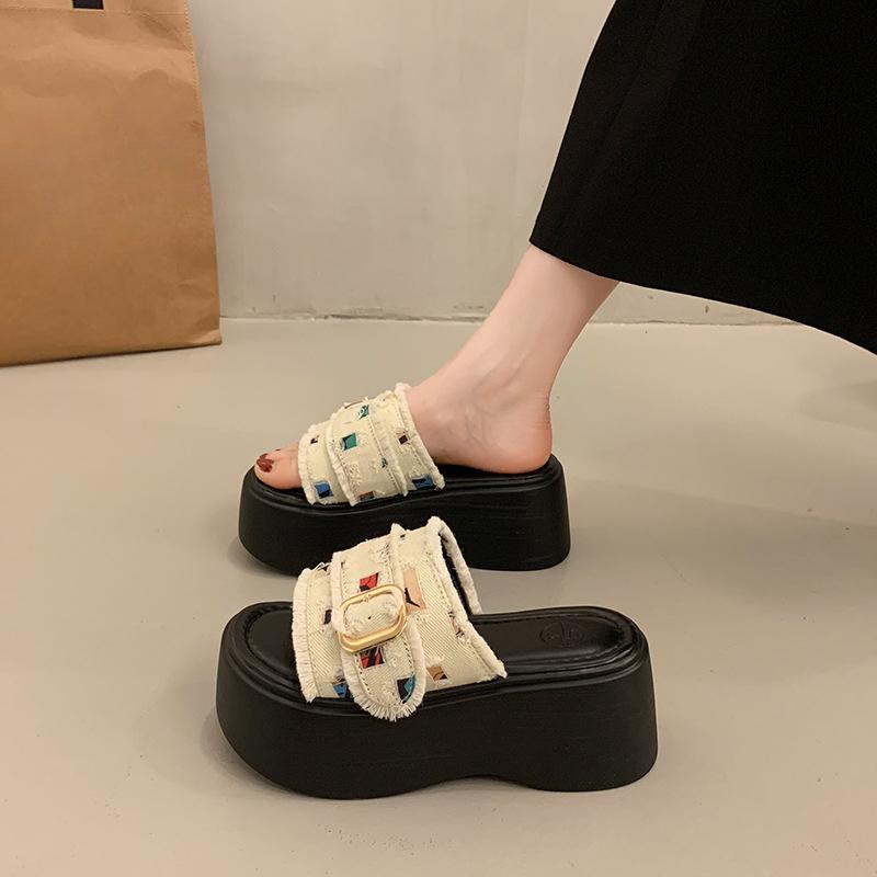 Thick-soled Shoes Height-increasing Cool Slippers New Women's Wedge Heel Slippers